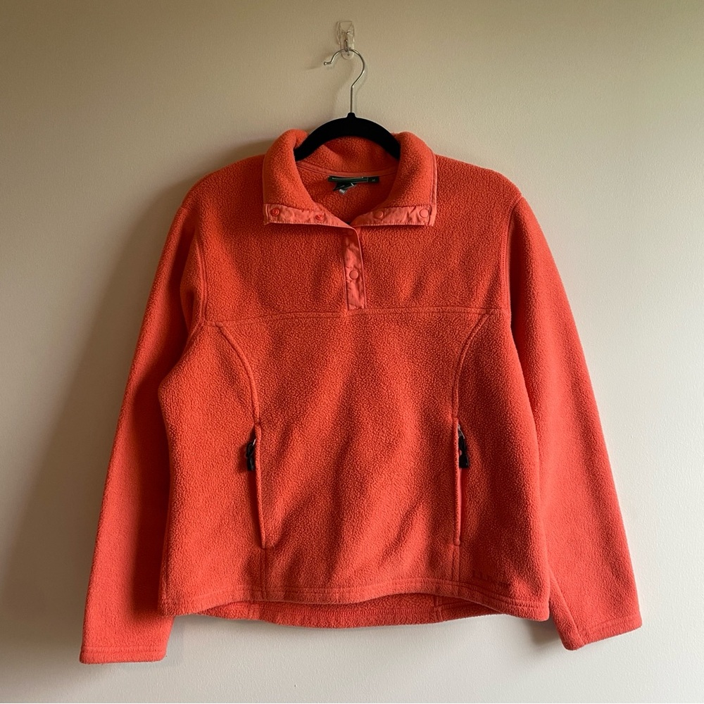 Vintage L.L. Bean Coral Pink Fleece Classic T-Snap Pullover Sweater Size Medium